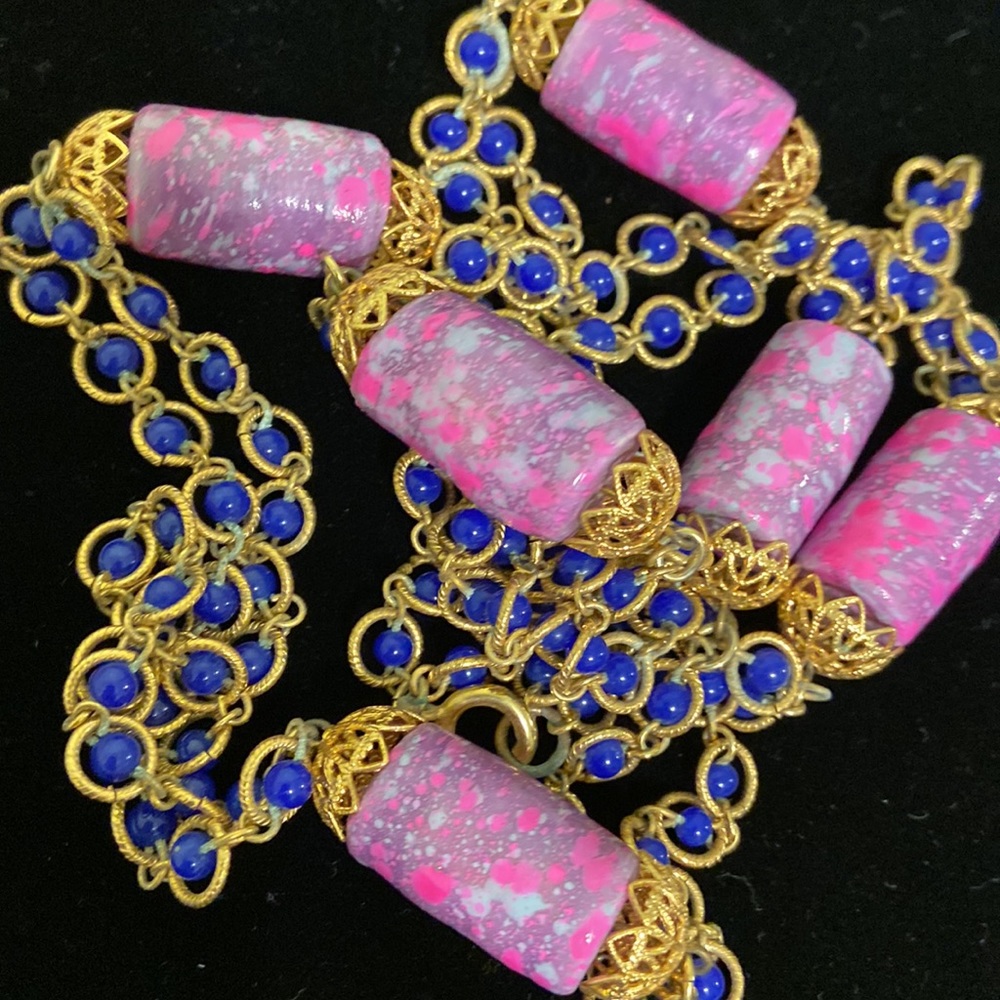 Authentic Vintage 60s papier-mâché beaded hippie necklace